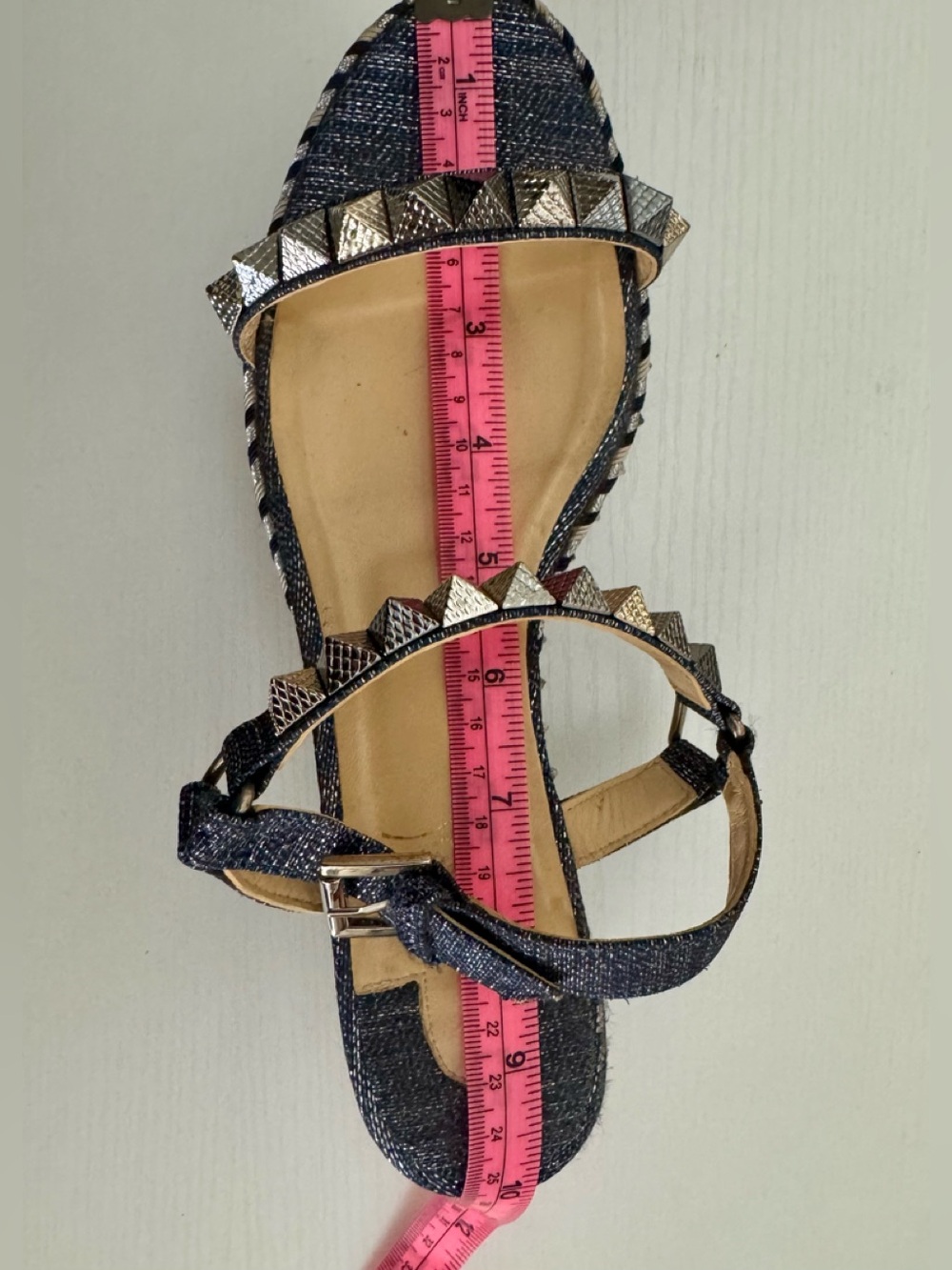 Christian Louboutin Blue DenimPyaclou Studded Ankle Strap Platform Sandals 38 - Picture 11 of 12